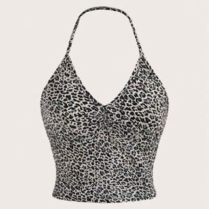 SHEIN Leopard Print Halter Crop Top
